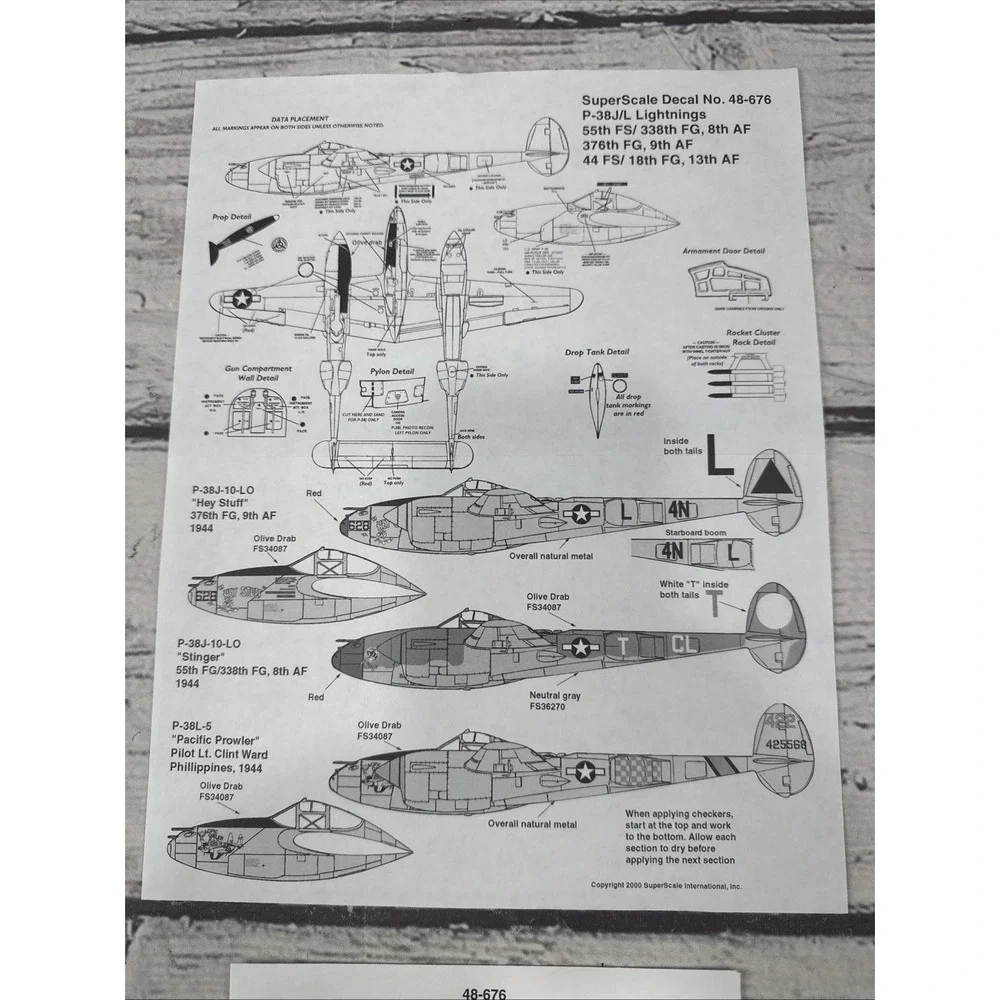 SUPER SCALE 1/48 P-38J/L LIGHTNINGS DECALS 48-676 New